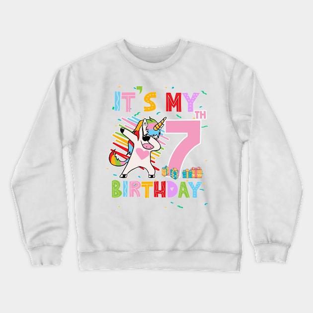 It's My 7th Birthday Girl Cute Unicorn B-day Giif For Girls Kids toddlers Crewneck Sweatshirt by Los San Der